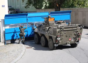 austrian military doppeladler radpanzer pandur crowd training control migrants